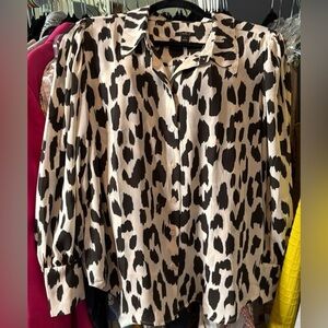 Ann Taylor Black and Beige Animal Print Blouse